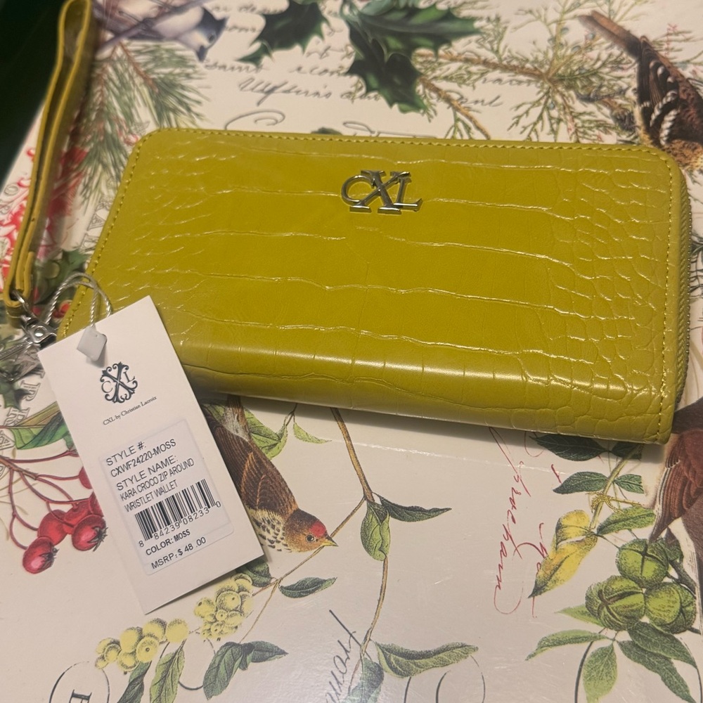 CXL by Christian Lacroix Croc-Embossed Zip-Around Wristlet Wallet in Moss
